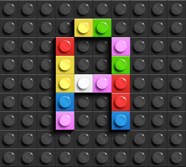 Arka plan üzerinde siyah lego lego tuğla binadan alfabesinin renkli harfler A tuğla. Lego arka plan. 3D harfler
