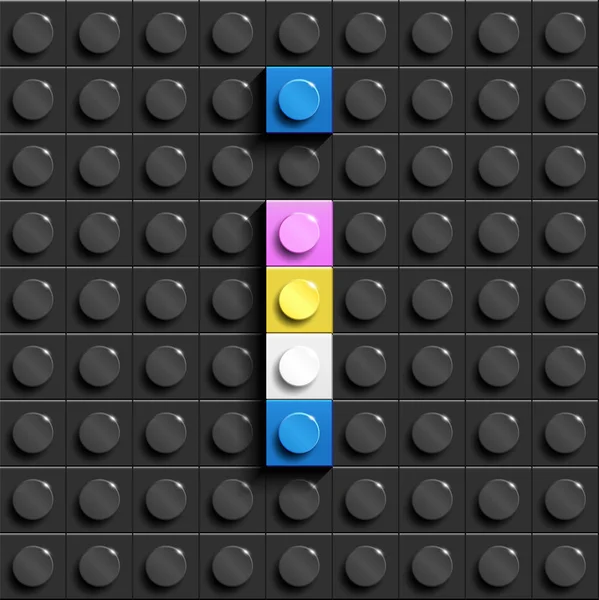 Renkli ben siyah lego tuğla zemin üzerine lego tuğla binadan alfabenin harfleri. Lego arka plan. 3D harfler