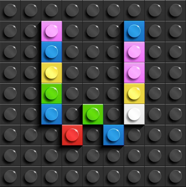 Renkli harfler W üzerinde siyah lego lego tuğla binadan alfabe arka plan tuğla. Lego arka plan. 3D harfler