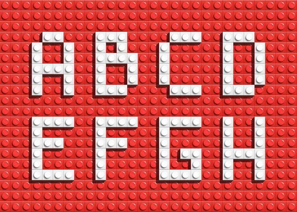 Witte Letters Van Het Alfabet Van Rode Gebouw Van Legobakstenen — Stockvector