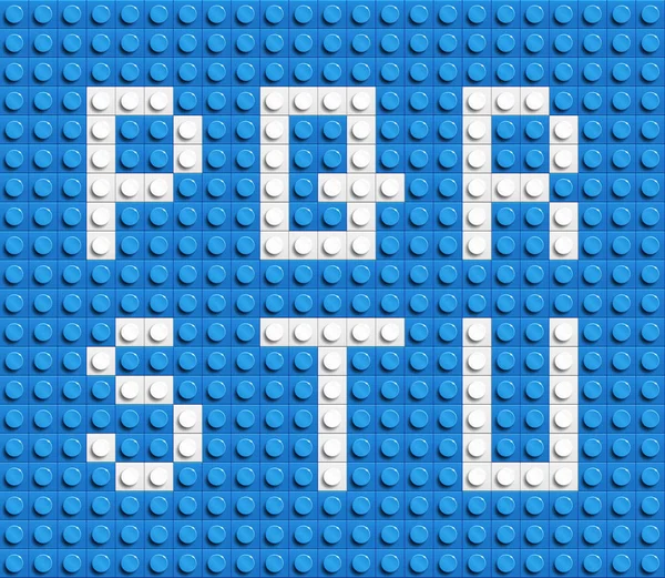 Beyaz harflerle alfabesinin maviden lego tuğla bina. lego tuğla harfler. Mavi lego arka plan