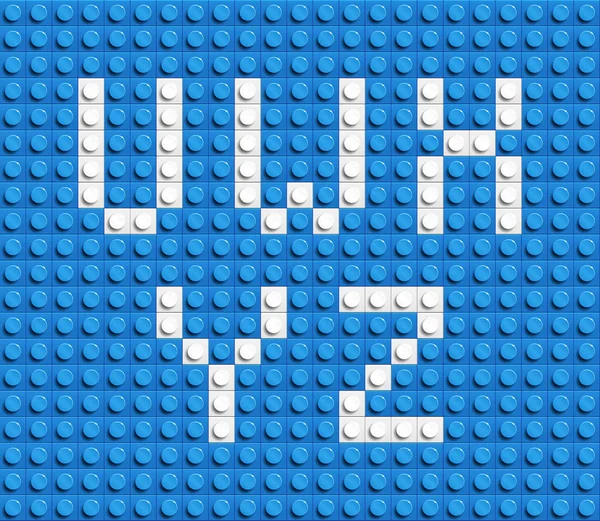 Beyaz harflerle alfabesinin maviden lego tuğla bina. lego tuğla harfler. Mavi lego arka plan