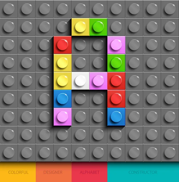 Renkli harf A lego tuğla lego gri arka plan üzerinde bina. Lego mektup A. 3d lego harfler. alfabesine ait 3D açık lego harfler