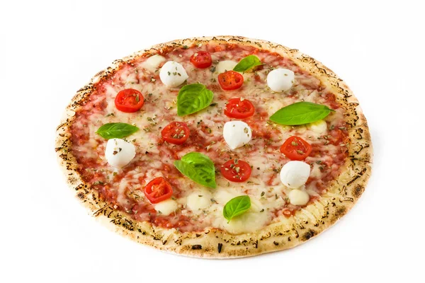 Pizza Con Pomodori Formaggio Basilico Isolata Fondo Bianco — Foto Stock