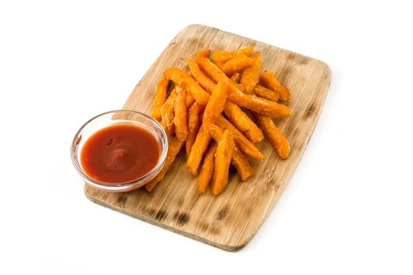 Sweet Potato Fries Ketchup Sauce Isolated White Background — Stock Photo, Image