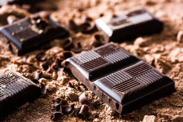 Csokoládé Darab Csokoládé Por — Stock Fotó