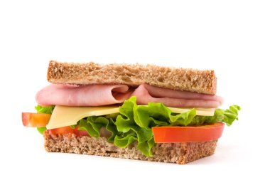 jambon, peynir ve beyaz arka plan üzerinde izole sebze sandviç