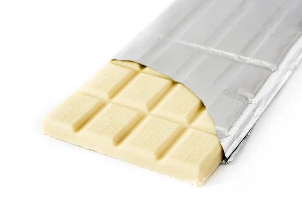 Witte Chocoladereep Geïsoleerd Witte Achtergrond — Stockfoto