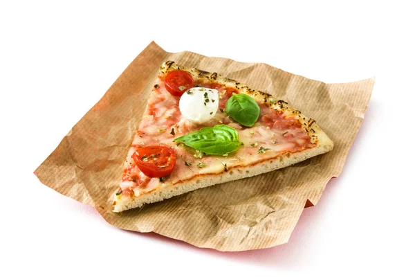 Fetta Pizza Italiana Con Pomodoro Formaggio Basilico Isolata Fondo Bianco — Foto Stock