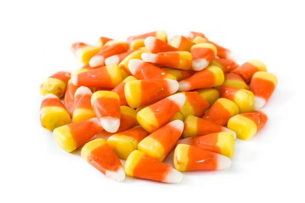 Typické Halloween Candy Corn Izolovaných Bílém Pozadí — Stock fotografie