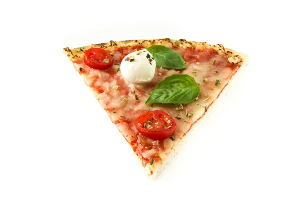 Fetta Pizza Italiana Con Pomodoro Formaggio Basilico Isolata Fondo Bianco — Foto Stock