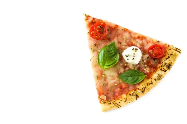 Fetta Pizza Italiana Con Pomodori Formaggio Basilico Isolata Fondo Bianco — Foto Stock
