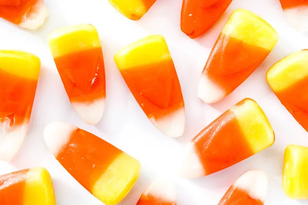 Typical Halloween Candy Corn Isolated White Background Top View Close — Stock Photo, Image