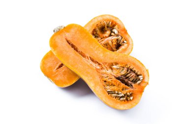 Butternut kabak beyaz arka plan üzerinde izole. Üstten görünüm