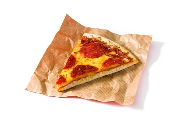 Hot Italienska Pepperoni Pizza Slice Isolerad Vit Bakgrund — Stockfoto