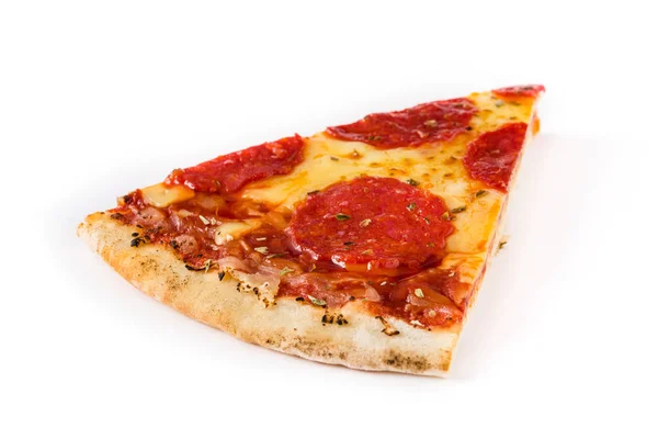 Hot Italienska Pepperoni Pizza Slice Isolerad Vit Bakgrund — Stockfoto