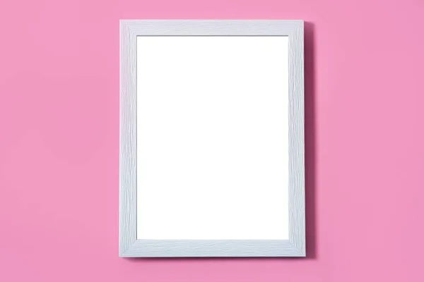 Κενό Λευκό Πλαίσιο Ροζ Φόντο Χλευάσουμε Επάνω Αντίγραφο Χώρου — Φωτογραφία Αρχείου