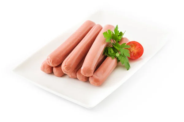 Raw Sausages White Plate Isolated White Background — Stock Photo, Image