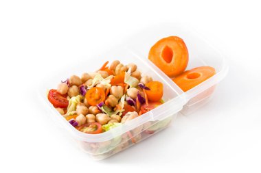 Beslenme çantası ile sağlıklı gıda izole üzerinde beyaz arka plan yemeye hazır