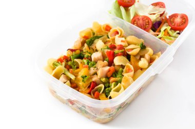 Beslenme çantası ile sağlıklı gıda izole üzerinde beyaz arka plan yemeye hazır