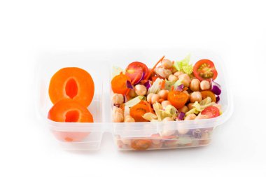 Beslenme çantası ile sağlıklı gıda izole üzerinde beyaz arka plan yemeye hazır