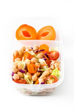 Beslenme çantası ile sağlıklı gıda izole üzerinde beyaz arka plan yemeye hazır. 