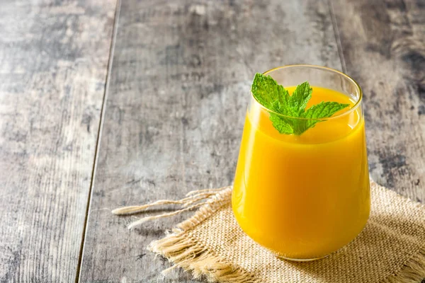 Mango Lassi Dessert Traditional Indian Drink Wooden Table Copyspace — Stock Photo, Image
