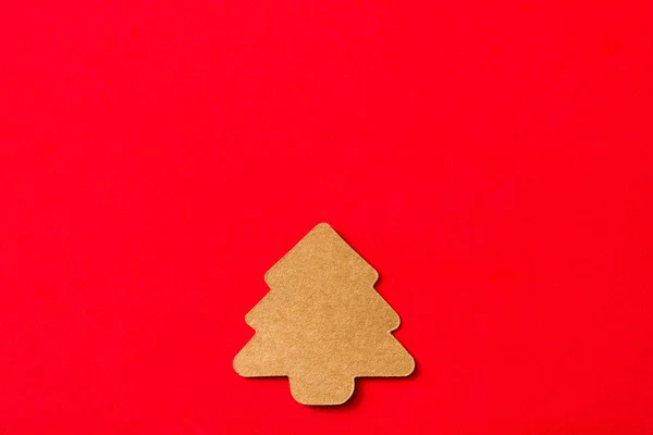 Karácsonyfa Címke Piros Háttér — Stock Fotó