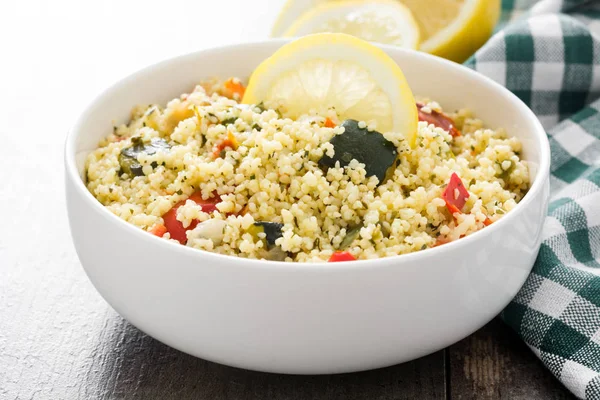 Couscous Vegetables Bowl Wooden Table — Stock Photo, Image