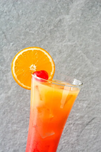 Tequila Sunrise Cocktail Glass Gray Stone — Stock Photo, Image