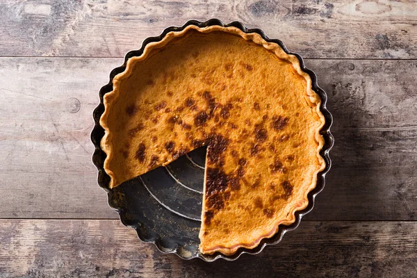 Tarte Citrouille Traditionnelle Pour Thanksgiving Sur Table Bois Vue Dessus — Photo