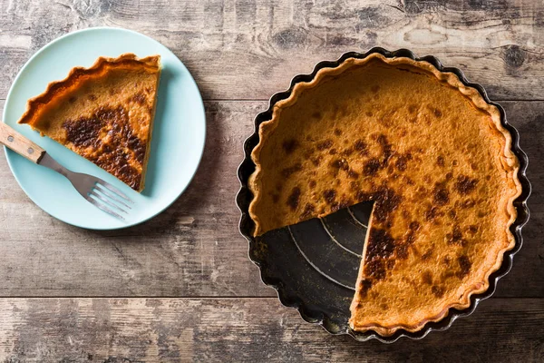 Tarte Citrouille Traditionnelle Pour Thanksgiving Sur Table Bois Vue Dessus — Photo