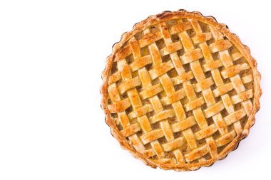 Ev yapımı elma pasta beyaz arka plan üzerinde izole. Üstten görünüm. Boşaltmak