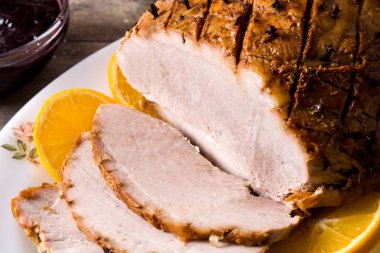 Tradicional ev yapımı tatil için sırlı jambon tatlım. Üstten görünüm
