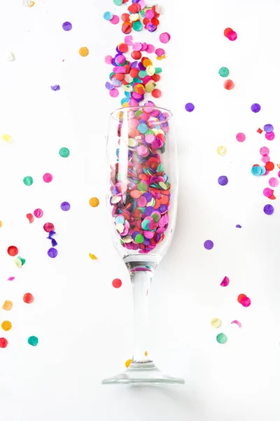 Champagne Glass Confetti Isolated White Background — Stock Photo, Image