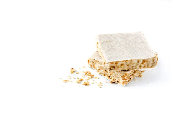 Typisches Weihnachtsmandelnougat Isoliert Auf Weißem Hintergrund Kopierraum — Stockfoto