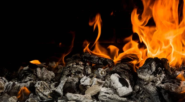 Brandende Houtskool Close Bbq Voorbereiden — Stockfoto