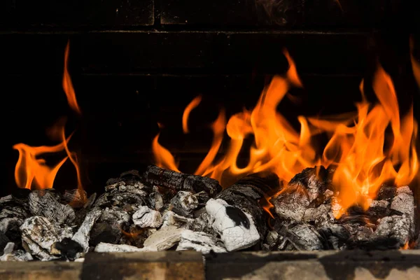 Brûlure Charbon Bois Gros Plan Préparation Barbecue — Photo