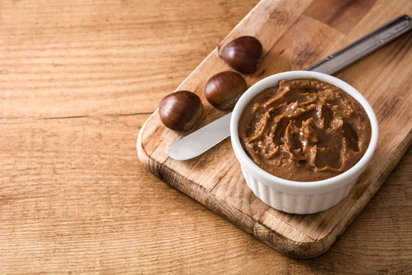 Chestnut Cream Bowl Rusty Table — Stock Photo, Image