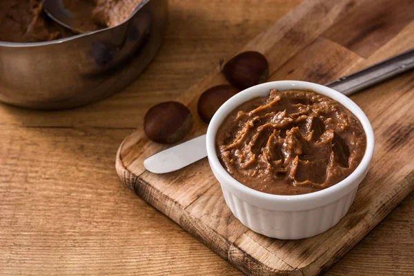 Chestnut Cream Bowl Rusty Table — Stock Photo, Image