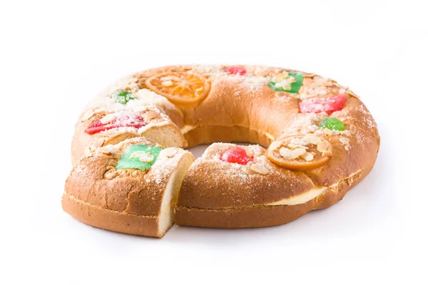 Driekoningen Cake Roscon Reyes Geïsoleerd Witte Achtergrond — Stockfoto