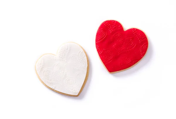 Heart Shaped Cookies Valentine Day Isolated White Background Вид Сверху — стоковое фото