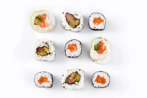 Sushi Pattern White Background Top View — Stock Photo, Image
