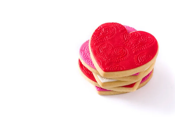 Heart Shaped Cookies Valentine Day Isolated White Background Copyspace — стоковое фото