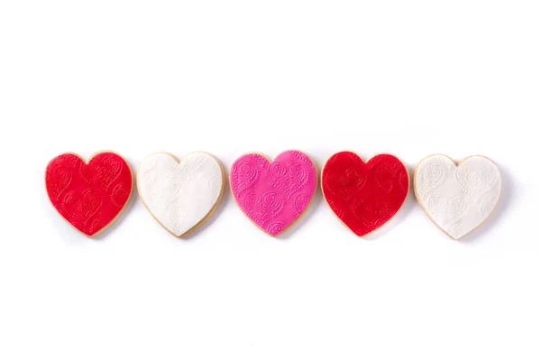 Hart Vormige Cookies Voor Valentijnsdag Geïsoleerd Witte Achtergrond — Stockfoto