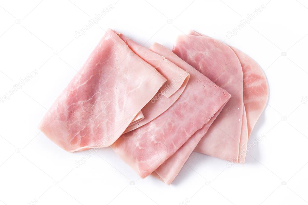 Ham slice isolated on white background. Top view