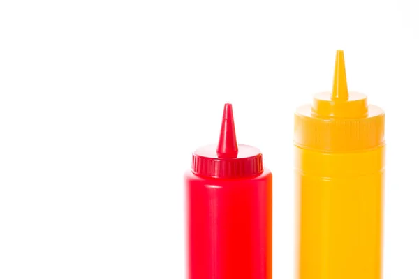 Ketchup Und Senfflasche Isoliert Auf Weißem Hintergrund Kopierraum — Stockfoto