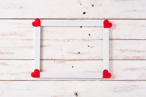 Mockup Valentine Day Concept White Frame Dekoriert Mit Herzen Auf — Stockfoto