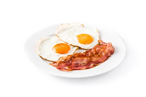 Huevos Fritos Tocino Para Desayuno Aislado Sobre Fondo Blanco —  Fotos de Stock