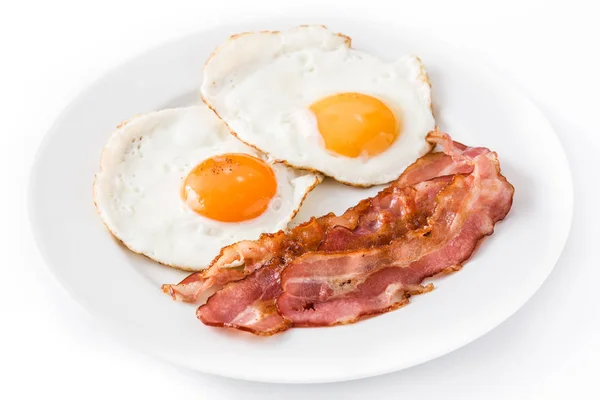 Huevos Fritos Tocino Para Desayuno Aislado Sobre Fondo Blanco Cerca — Foto de Stock